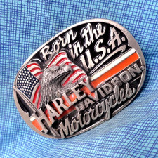 Harley Davidson Born In The USA Belt Buckle Motorcycle Biker Vtg Baron .BLT060