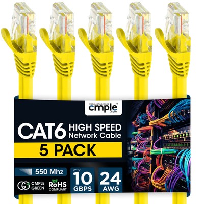 5 Pack Cat6 Patch Cable Ultra-Fast Internet LAN Cord for Home & Office Yellow