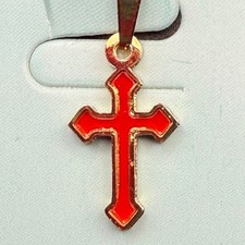 Gold Tone Stainless Steel Red Cross Pendant Necklace Religious Jewelry