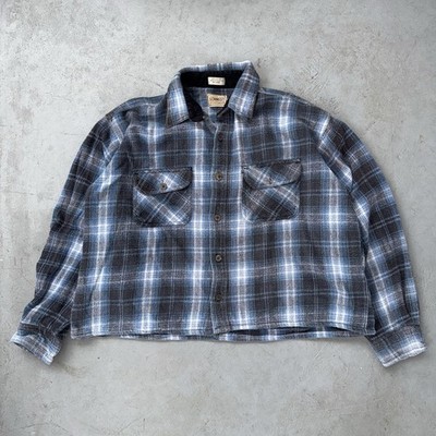 C.E. Schmidt Blue And White Workwear Plaid Flannel Button Up Shirt.