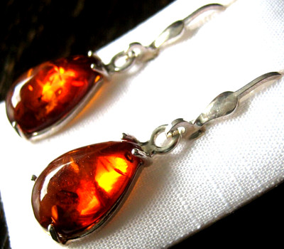baltische Bernstein Tropfen Ohrringe cognac 925 Silber amber drop earrings