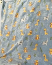 Jungle Theme Print Blue Elephant Giraffe Monkey Baby Blanket 36x29
