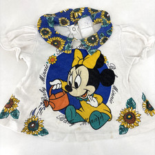 Vintage Disney Babies Baby Minnie Mouse Gardening Shirt Sunflowers Rare
