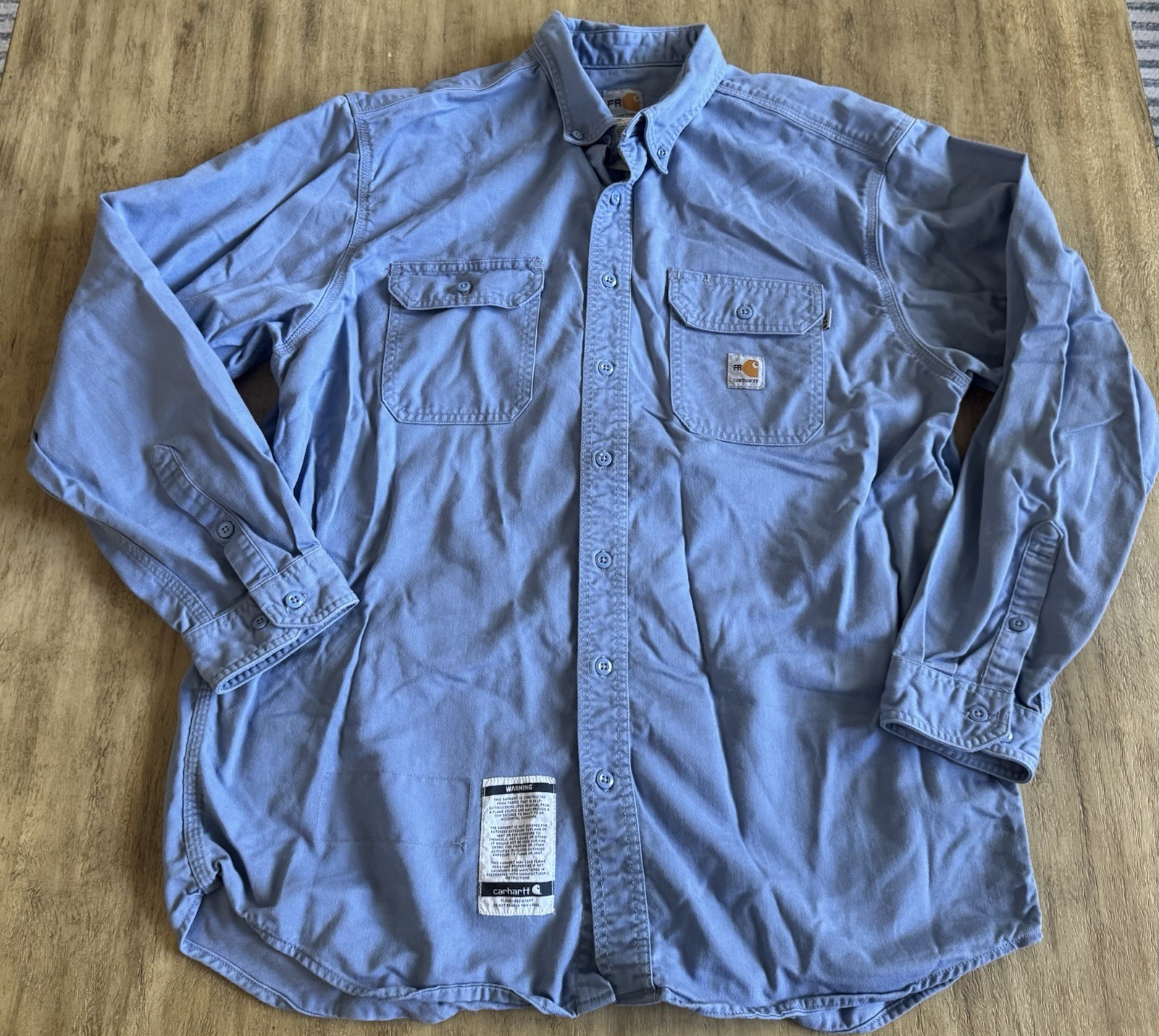 Carhartt Flame Resistant FR Button Down Shirt Mens XL Long Sleeve HRC 2 Blue