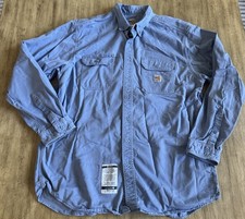 Carhartt Flame Resistant FR Button Down Shirt Mens XL Long Sleeve HRC 2 Blue