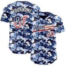 Personalized Blue Ocean Camo USA Flag Baseball Jersey Cream City Fan Merch