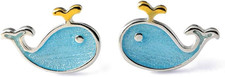 925 Sterling Silver Tiny Blue Whale Earrings Animal Earrings