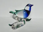 Vintage Seguso Murano Art Glass Bird On Branch Sculpture Blue Green Signed