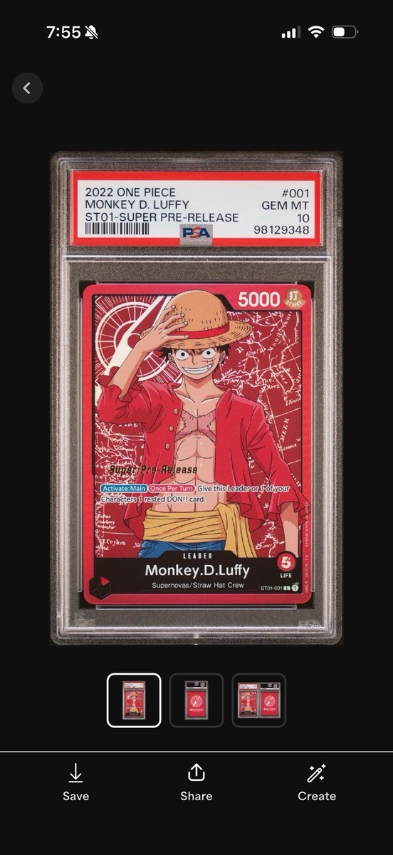 Super Pre Release Luffy PSA 10 Monkey.D.Luffy (001) ST01-001