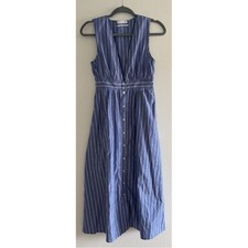 Urban Outfitters Blue White Striped Deep V Cut Midi Dress XS