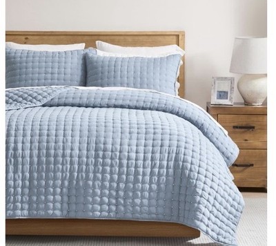 WDCOZY Twin Blue Solid Quilted Lightweight Quilt Set 2-Piece 68 x 90 in