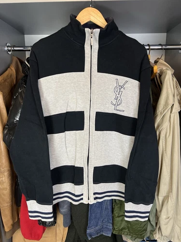 SAINT LAURENT (YSL) Giacca vintage Yves Saint Laurent uomo XL nero grigio maglione YSL anni 90