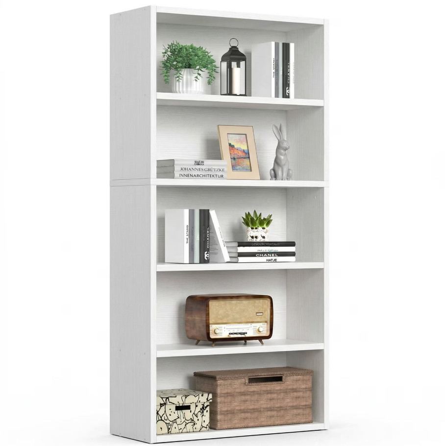 Bookshelf 5 Tier Storage Shelf Adjustable Bookcase Open Wood Magazine Organizer