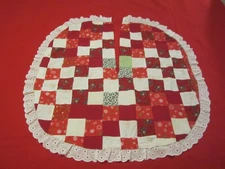 Vintage Patchwork Cotton Xmas Tree Skirt 25" Handmade Cottagecore Reversable
