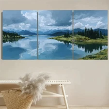 3pcs  Tazlina Lake, Serene  Wall Art Canvas Framed 50x70cm