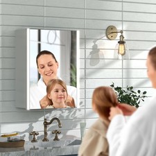 40X50CM Bathroom LED Mirror Cabinet w/ LED Light Strip Medicine Cabinet White