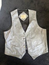 Mens Vintage Continental Leather Vest Gray Lined Button Pockets