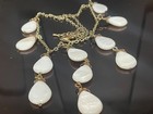 Vintage Teardrop Pearl Charm Necklace Gold Tone Bar Chain layered 16” ornate 50s — photo 1