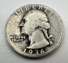 1936 USA Washington Quarter Dollar 90% Silver 25c Coin B23