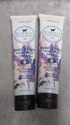 2 DIONIS  GOAT MILK HAND & BODY CREAM - LAVENDER VANILLA  - 3.3 OZ each - NEW