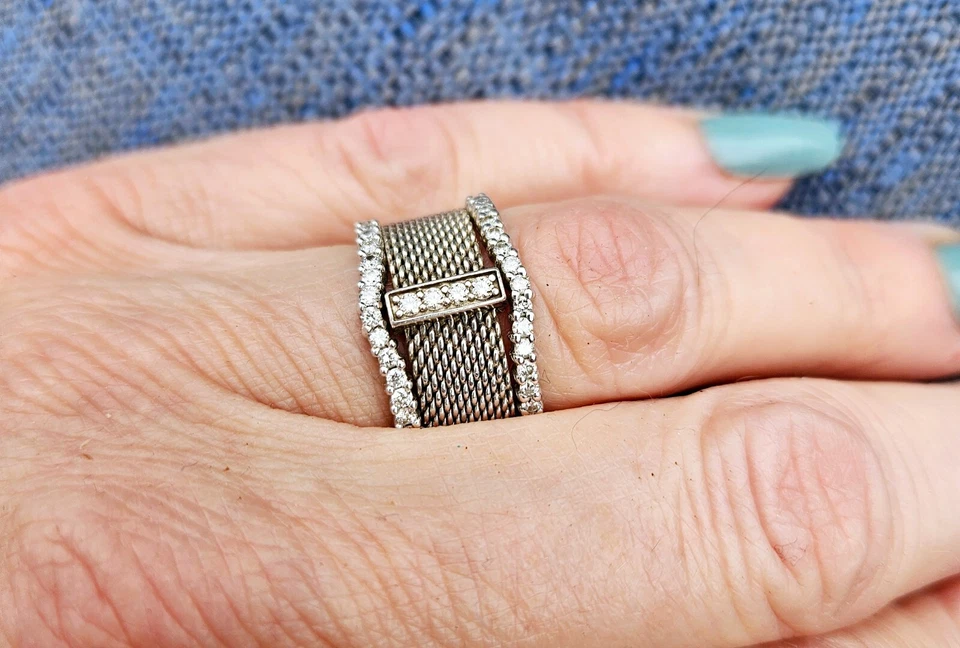 Tiffany & Co, Custom Diamond, 14K White Gold Mesh Band, Ladies Band, Size 5.5  - Image 4 of 4