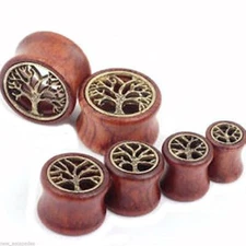PAIR-Wood w/Tree of Life Symbol Saddle Flare Ear Tunnels 18mm/11/16" Gauge 