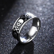 Men's Pirate Skull Crossbones Ring Band Punk Rock Biker Jewelry Stainless Steel