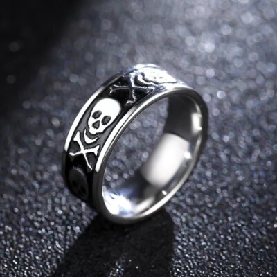 Men's Pirate Skull Crossbones Ring Band Punk Rock Biker Jewelry Stainless Steel