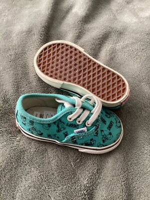 Vans Baby Snoopy Peanuts Sneakers Size 4.5 Aqua Blue Boy Girl