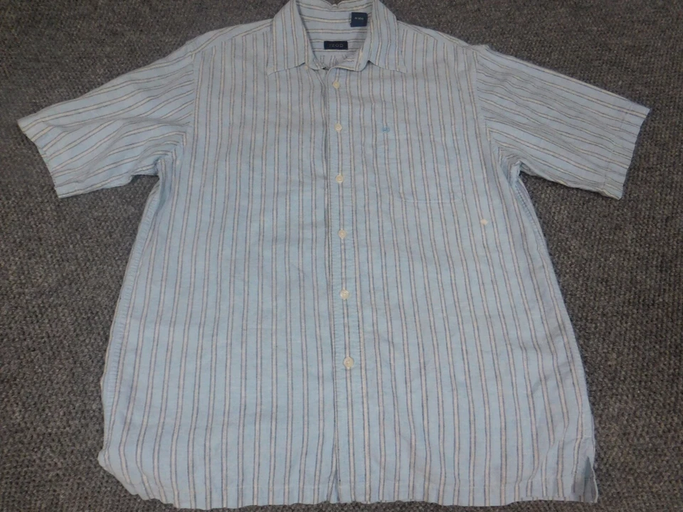 Izod Mens Shirt Medium Blue striped button down linen - Image 3 of 4