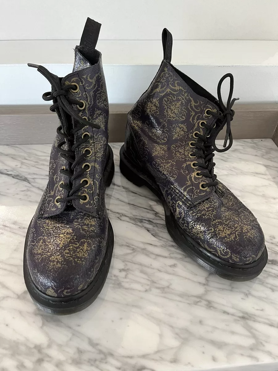 Dr Doc Martens Baroque Boots 8 EU 39 UK6 Pascal Purple Gold Leather Combat Moto