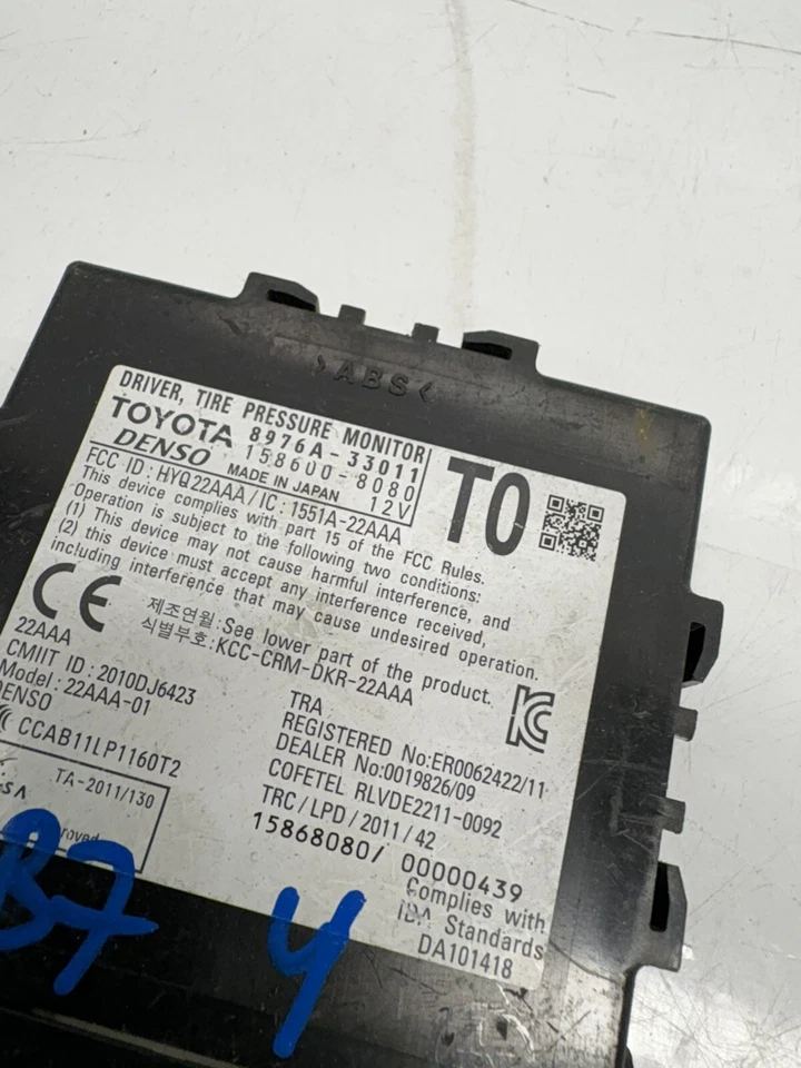 2014 LEXUS ES350 Tire Pressure Computer Control Module 8976A33011 OEM - Изображение 3 из 3