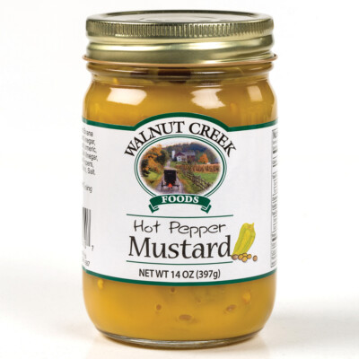 Walnut Creek Hot Pepper Mustard, Two 14 ounce Glass Jars