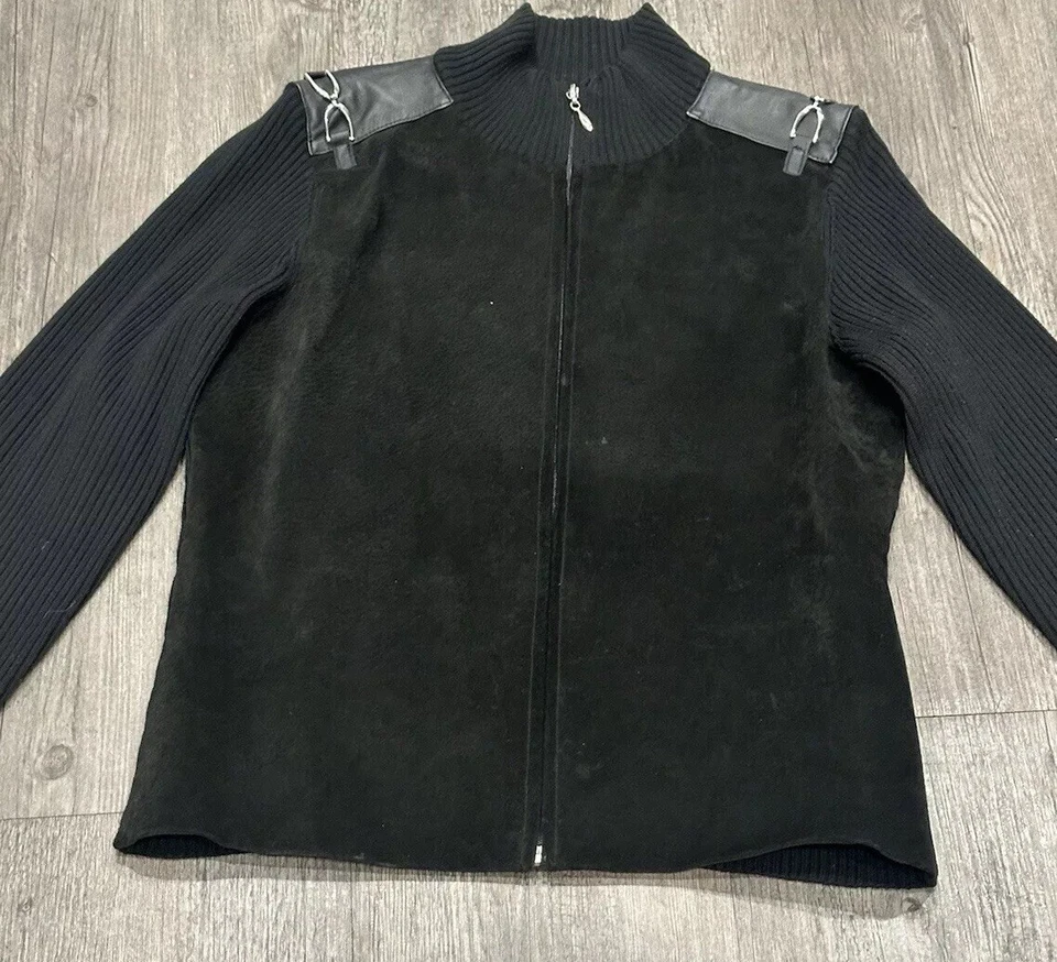 Chaqueta Cynthia Cynthia Mujer Steffe y Gamuza Cuero Tela Cremallera Completa - Negra M Y2k Foto 2 de 4