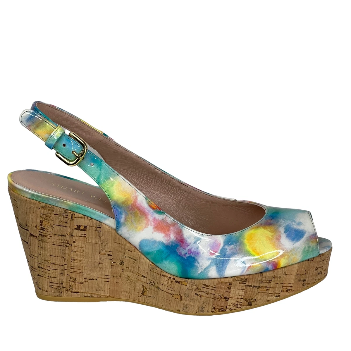 Stuart Weitzman Cotton Candy Multicolor Lake Sunflower Patent Wedge Heels 8.5 W