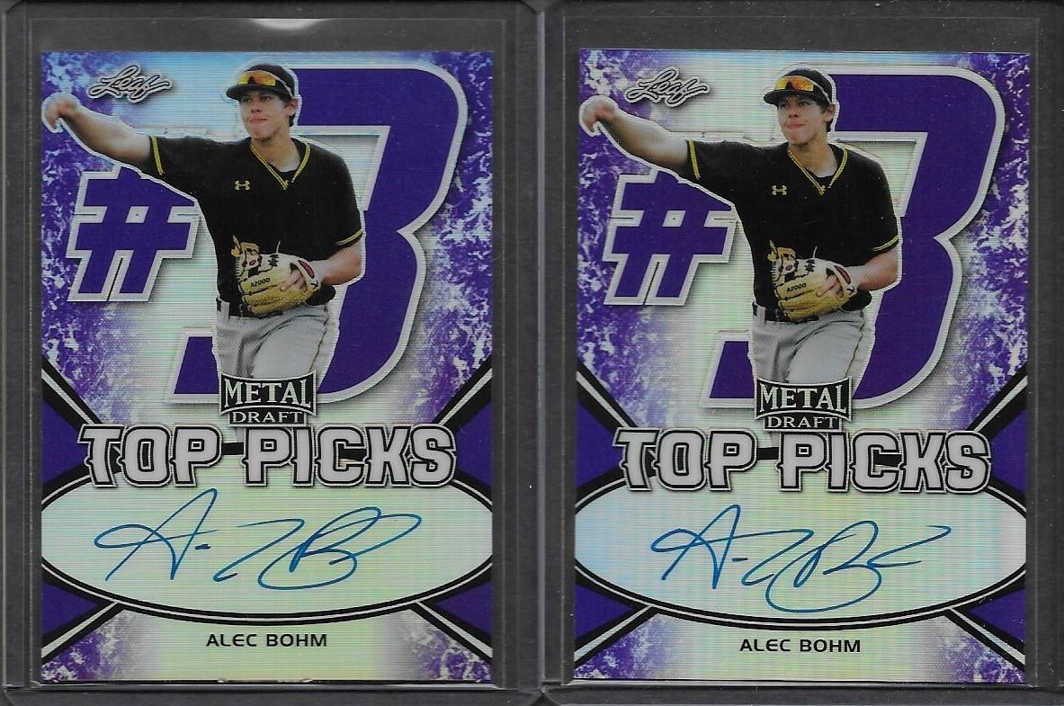 スポーツ選手 2018 Bowman Alec Bohm RC Auto Purple 2018 Leaf Metal Draft ALEC BOHM Top Picks Purple Prismatic Auto RC
