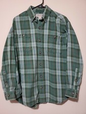 Duluth Men Size M Green Plaid Button Front Long Sleeve Shirt Flawed