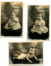 3 Vintage Studio Photo's Cute Baby, Curly hair, bracelet, rattle, 4"x6", B/W