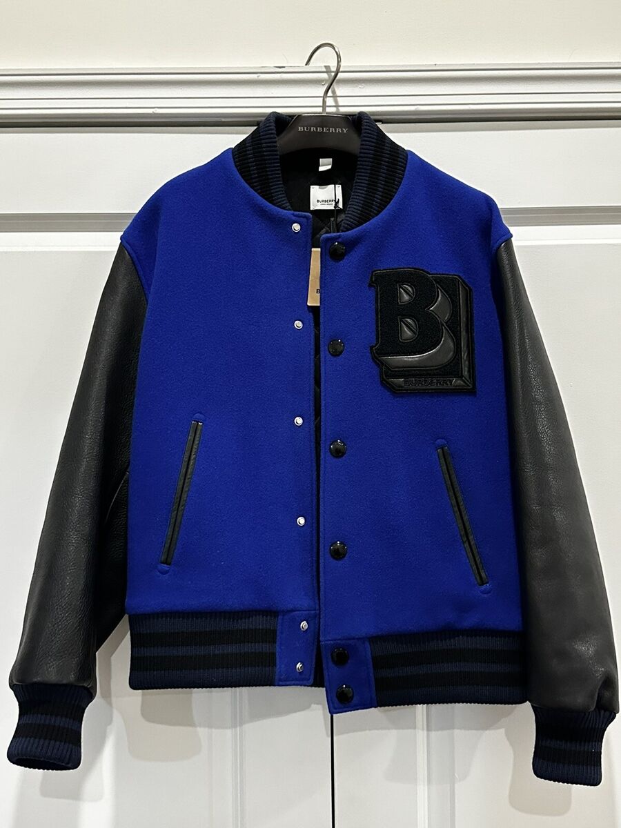 Burberry Leather Sleeve Wool-Blend Varsity Jacket Men's Size Burberry Leather Sleeve Wool-Blend Varsity Jacket Men's Size