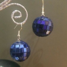 Blue mirrored Ball Christmas Ornament Holiday Earrings 1 3/4"