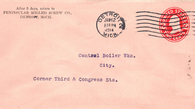 #ad Detriot MI Michigan Peninsular Milled Screw Hardware Company Postal Cover $11.90