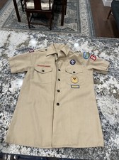 Vintage Boys Scout Of America Uniform Shirt Men Small Khaki, Awesome Patches