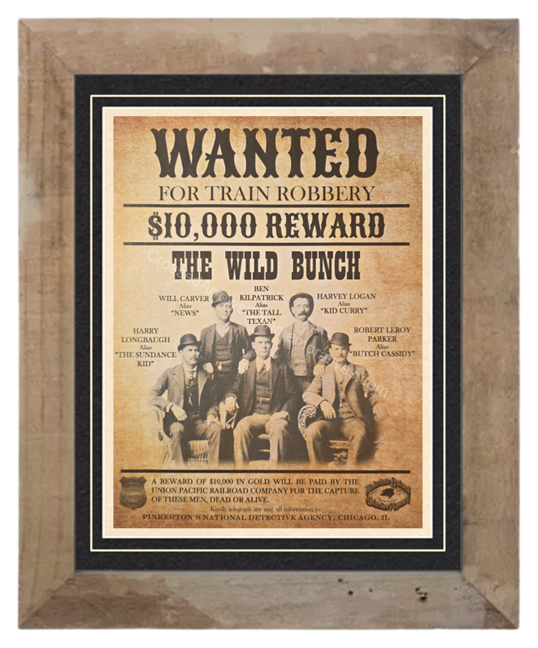 1949 Wood Frame Vintage Poster ポスター Wanted Poster: Wild Bunch Butch Sundance Curry Custom Matted