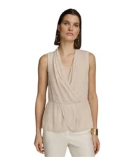 NWT Donna Karan New York Donna Karan Women's Faux-Wrap Sleeveless Top Sand  M