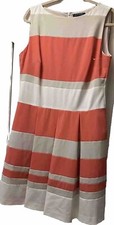 Lauren Ralph Lauren SZ 14 Multi-Striped Orange,Beige, White Pleated Dress NWOT