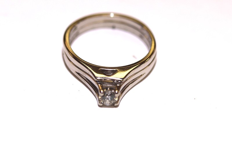 14k white gold .20ct round diamond engagement ring wedding band 3.8g ladies