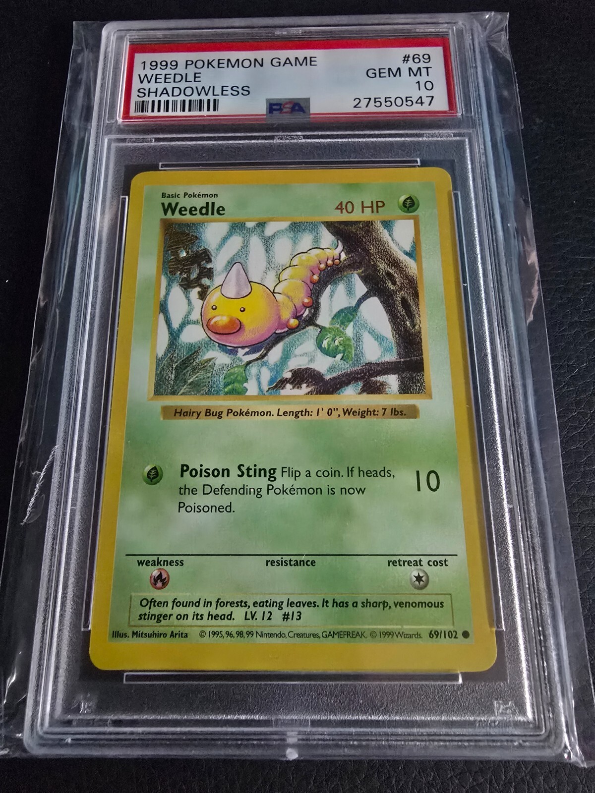 1999 Pokemon #69 Weedle Shadowless PSA 10 GEM MT