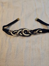 Vintage Braided Cord Stretch Belt Womens M/L Blue Gold Cream