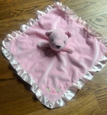 Stepping Stones Pink Plush Bear Flowers Lovey Security Blanket 13" Pink HTF Rare