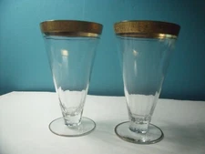 Tiffin Valencia Clear Optic Ice Tea Glasses  Gold Encrusted Rims